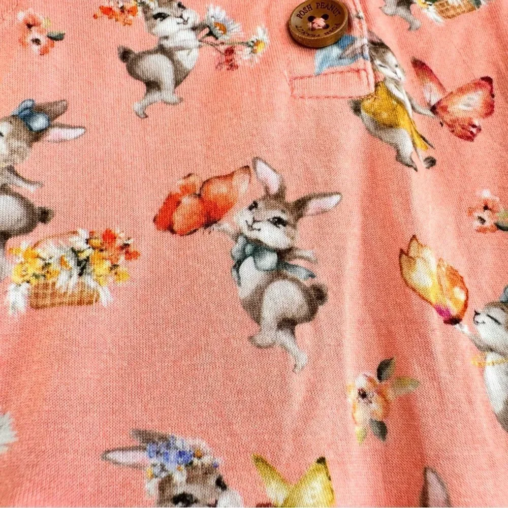 Posh Peanut Baby Girls Kids Bamboo Pink Bunny Print Onesie Bodysuit. 3-6 Months.